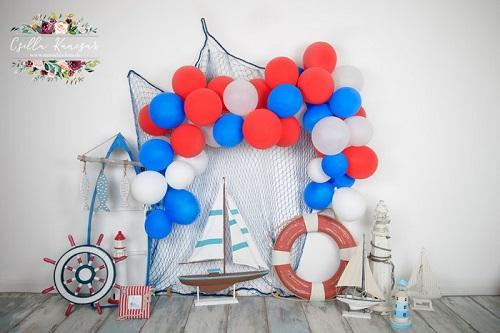 Kate Sailor Backdrop Blue&Red Balloons Sailboat Designed by Csilla Kancsar - Kate Backdrop AU
