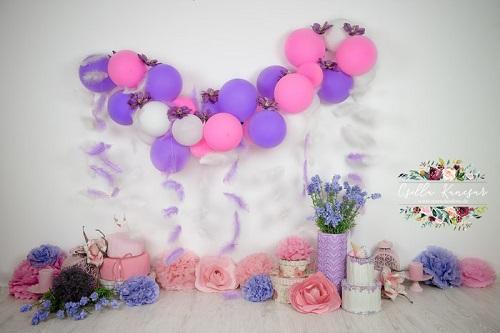 Kate Cake Smash Backdrop Balloons Purple Feathers Designed by Csilla Kancsar - Kate Backdrop AU