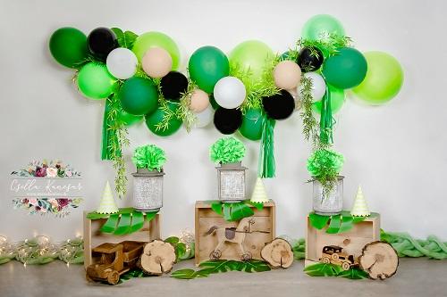 Kate Cake Smash Backdrop Green Balloons Camping Designed by Csilla Kancsar - Kate Backdrop AU