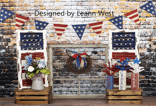 Kate Retro Brick with Window Decorations Independence Day Backdrop for Photography Designed by Leann West - Kate Backdrop AU