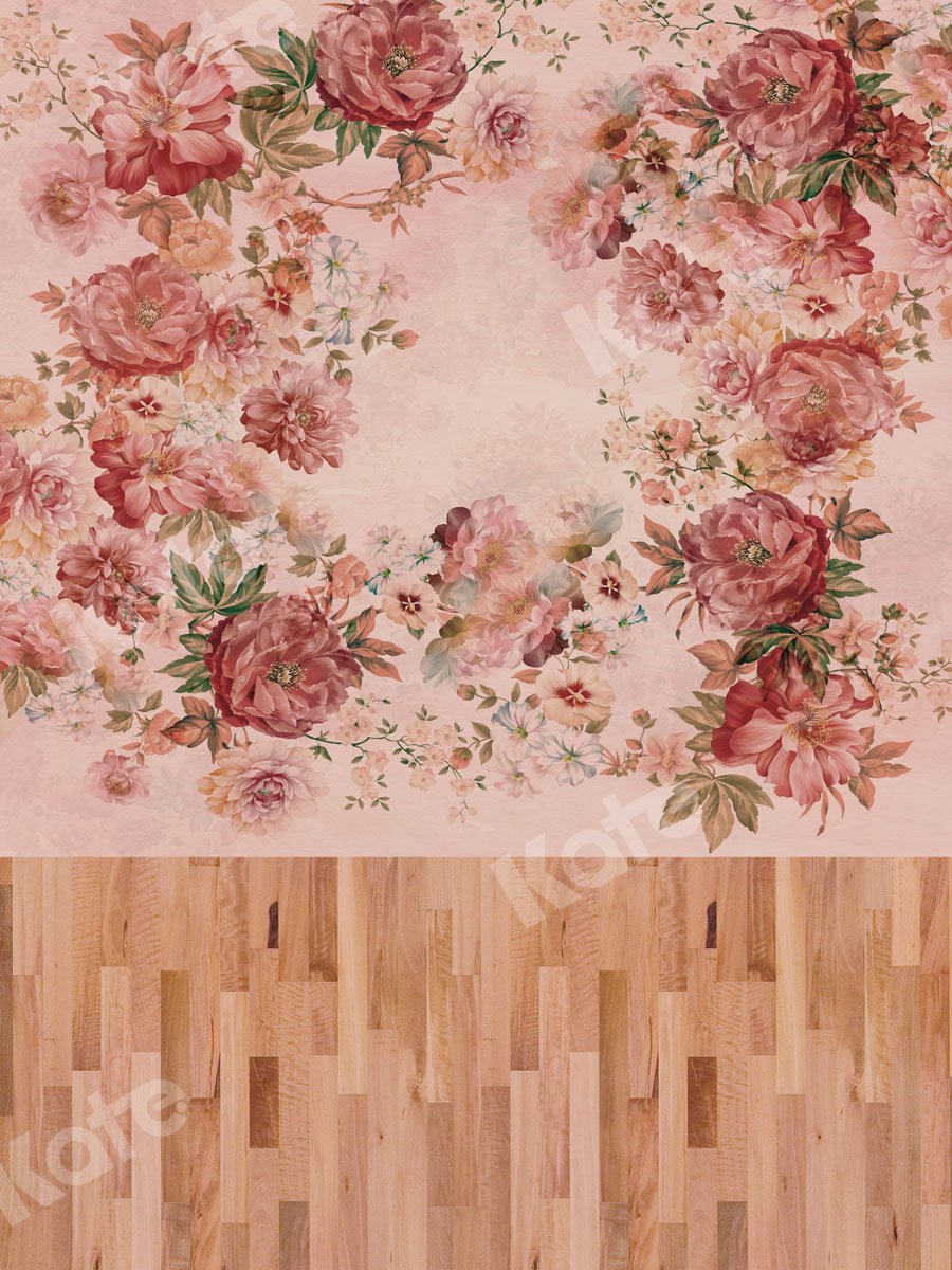 Kate Florals Wall Wood Floor Backdrop for Photography - Kate Backdrop AU