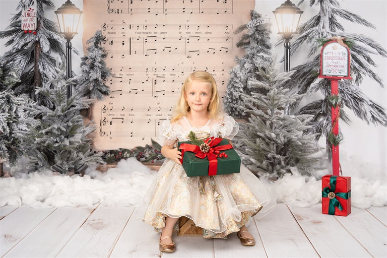 Kate Christmas Tree Backdrop Sheet Music Snow Designed by Uta Mueller Photography - Kate Backdrop AU