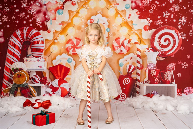 Kate Christmas Backdrop Gingerbread House Candy for Photography - Kate Backdrop AU