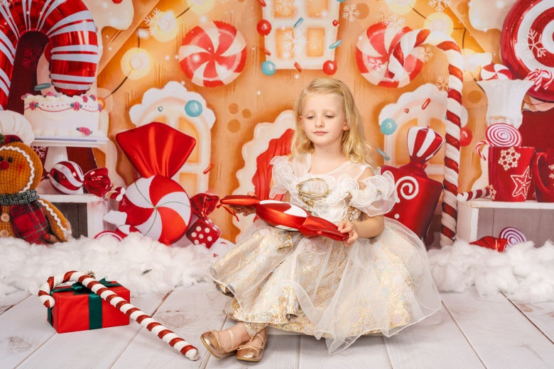 Kate Christmas Backdrop Gingerbread House Candy for Photography - Kate Backdrop AU