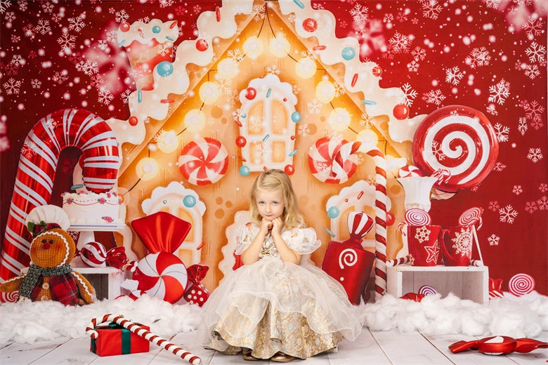 Kate Christmas Backdrop Gingerbread House Candy for Photography - Kate Backdrop AU