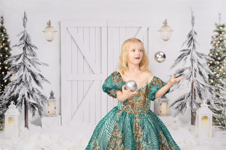 Kate Christmas Backdrop White Barn Door Designed by Emetselch - Kate Backdrop AU