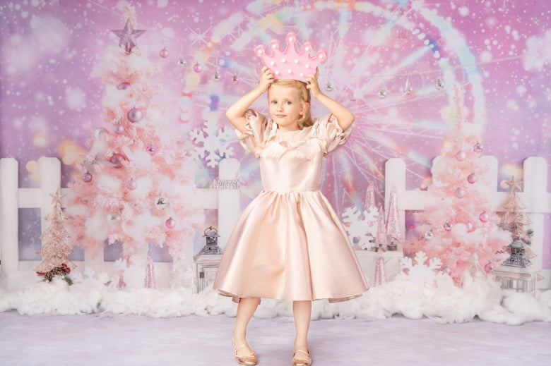 Kate Ferris Wheel Snow Christmas Tree Bokeh Backdrop+Kate Snowy Rubber Floor Mat - Kate Backdrop AU