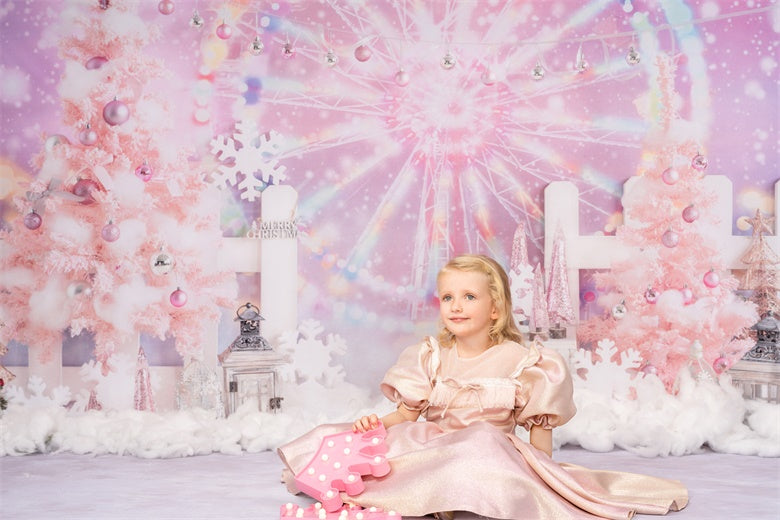 Kate Ferris Wheel Snow Christmas Tree Bokeh Backdrop+Kate Snowy Rubber Floor Mat - Kate Backdrop AU