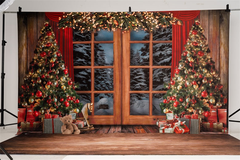 Kate Christmas Tree Backdrop Snow Outside Window for Photography - Kate Backdrop AU