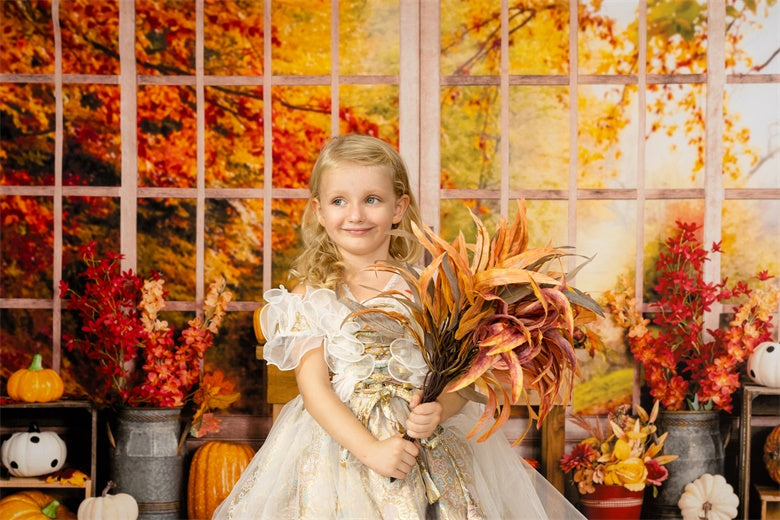 Kate Autumn Backdrop Pumpkin Halloween Thanksgiving Sunflower Window Designed by Uta Mueller Photography - Kate Backdrop AU