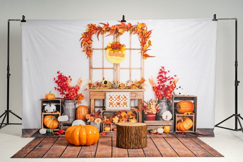 Kate Autumn Backdrop Pumpkin Thanksgiving Sunflower Leaves Designed by Uta Mueller Photography - Kate Backdrop AU