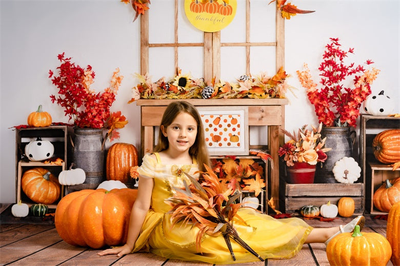 Kate Autumn Backdrop Pumpkin Thanksgiving Sunflower Leaves Designed by Uta Mueller Photography - Kate Backdrop AU