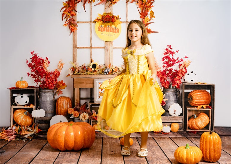 Kate Autumn Backdrop Pumpkin Thanksgiving Sunflower Leaves Designed by Uta Mueller Photography - Kate Backdrop AU