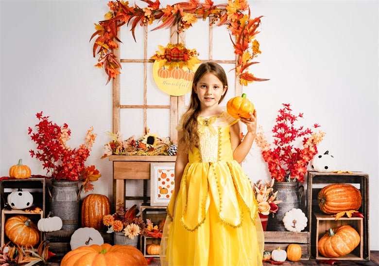 Kate Autumn Backdrop Pumpkin Thanksgiving Sunflower Leaves Designed by Uta Mueller Photography - Kate Backdrop AU