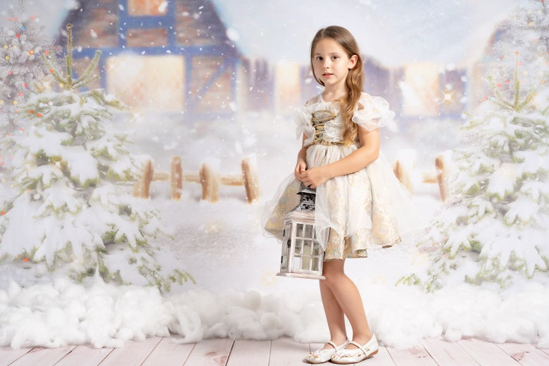 Kate Winter Backdrop Heavy Snow Cabin Christmas Tree Light for Photography - Kate Backdrop AU