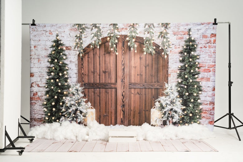 Kate Christmas Backdrop Snow Tree Winter Brick Wall Designed by Emetselch - Kate Backdrop AU