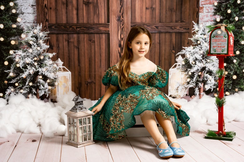 Kate Christmas Backdrop Snow Tree Winter Brick Wall Designed by Emetselch - Kate Backdrop AU