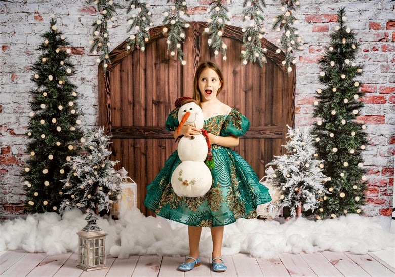 Kate Christmas Backdrop Snow Tree Winter Brick Wall Designed by Emetselch - Kate Backdrop AU