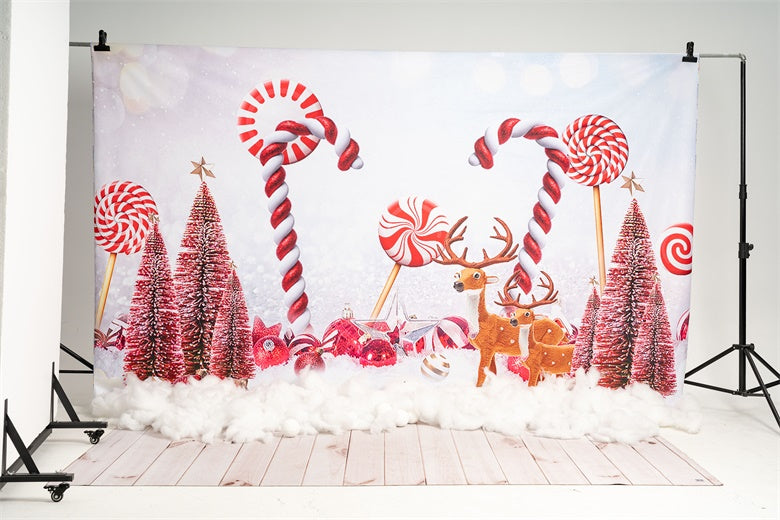 Kate Christmas Backdrop Snow Elk Candy for Photography - Kate Backdrop AU