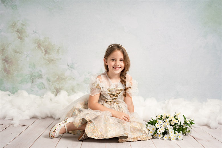 Kate Fine Art Watercolors Green Flowers Abstract Backdrop designed by Veronika Gant - Kate Backdrop AU