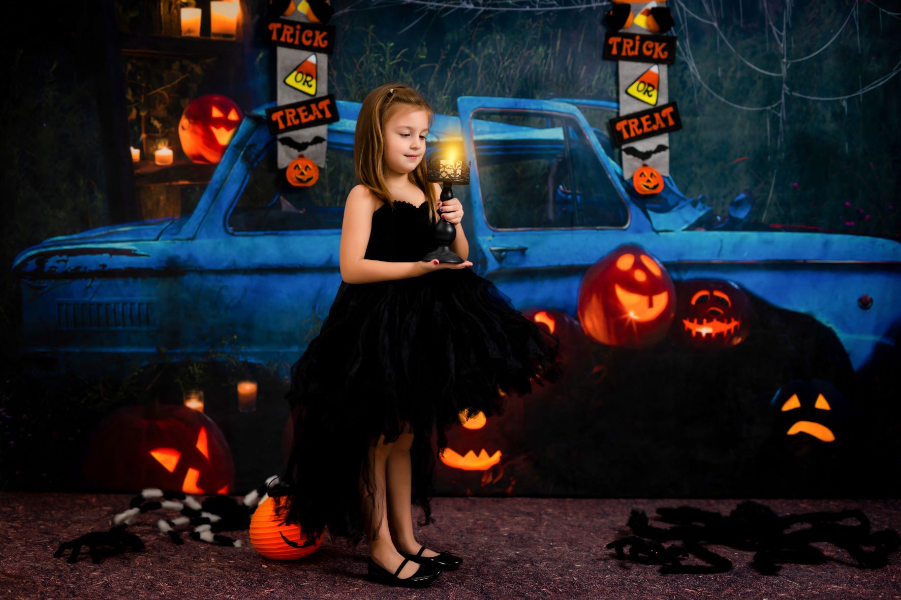 Kate Halloween Pumpkin Car Backdrop Fall Night for Photography - Kate Backdrop AU