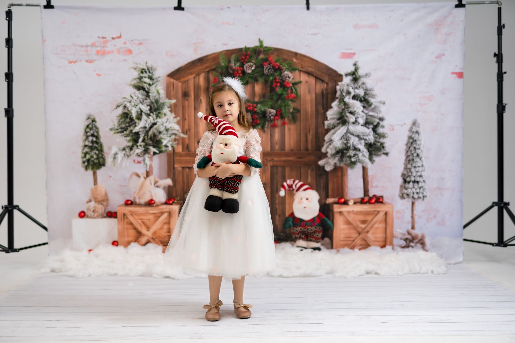 Kate Christmas Tree Snow Barn Door Backdrop Designed by Emetselch - Kate Backdrop AU