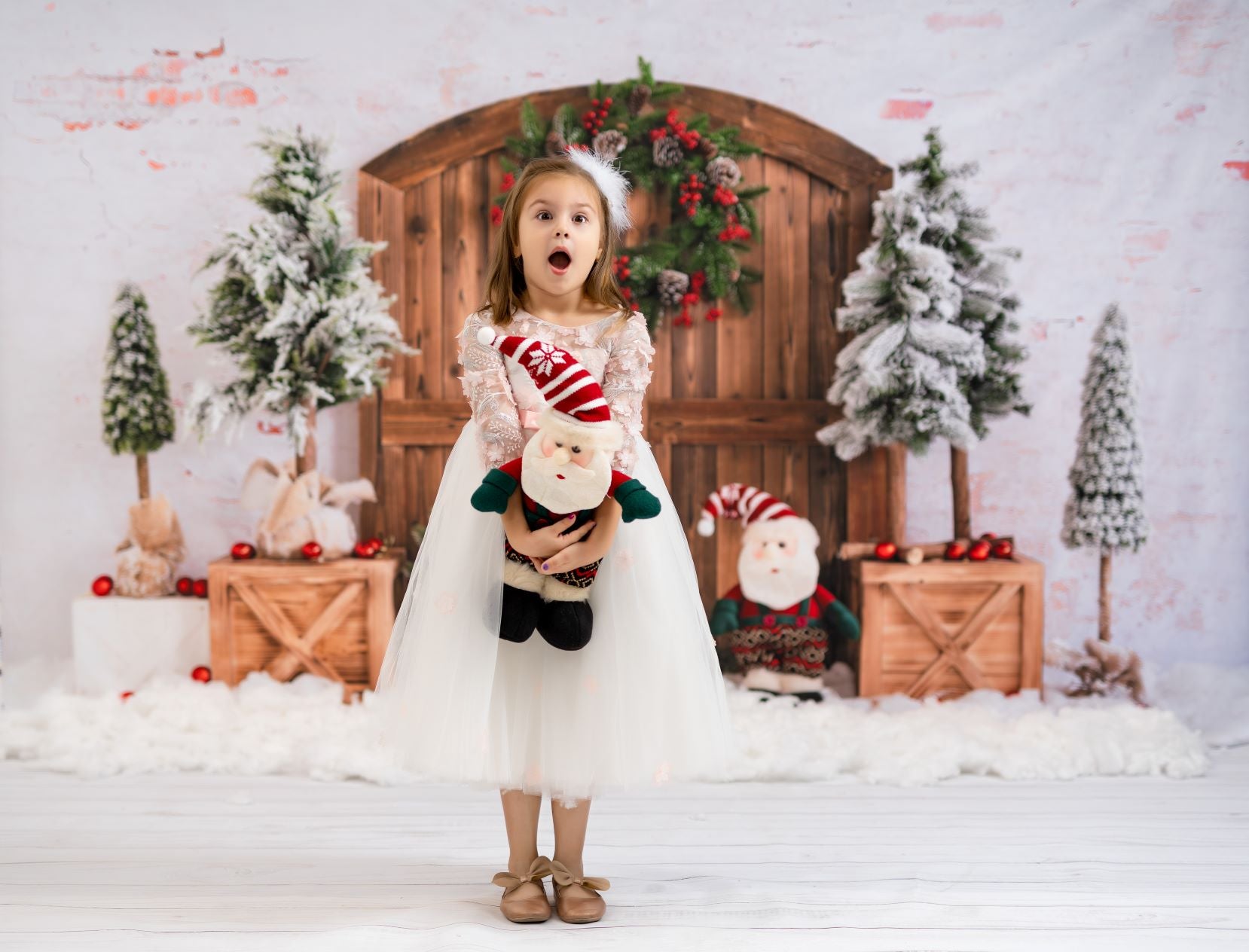 Kate Christmas Tree Snow Barn Door Backdrop Designed by Emetselch - Kate Backdrop AU