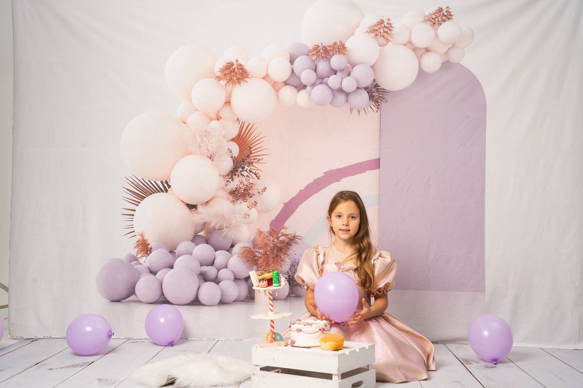Kate Purple Boho Balloons Backdrop Cake Smash Designed by Uta Mueller Photography - Kate Backdrop AU