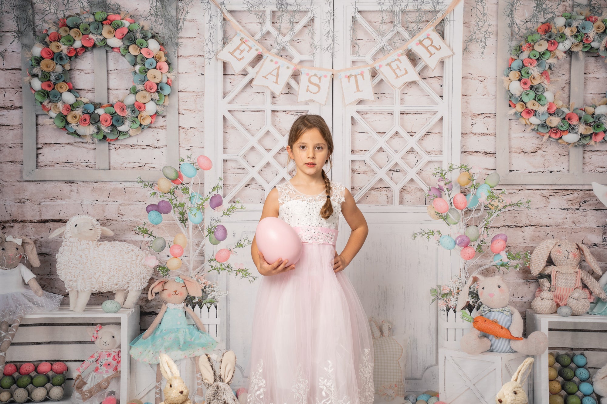 Kate Barn Door Colorful Egg Easter Backdrop for Photography - Kate Backdrop AU