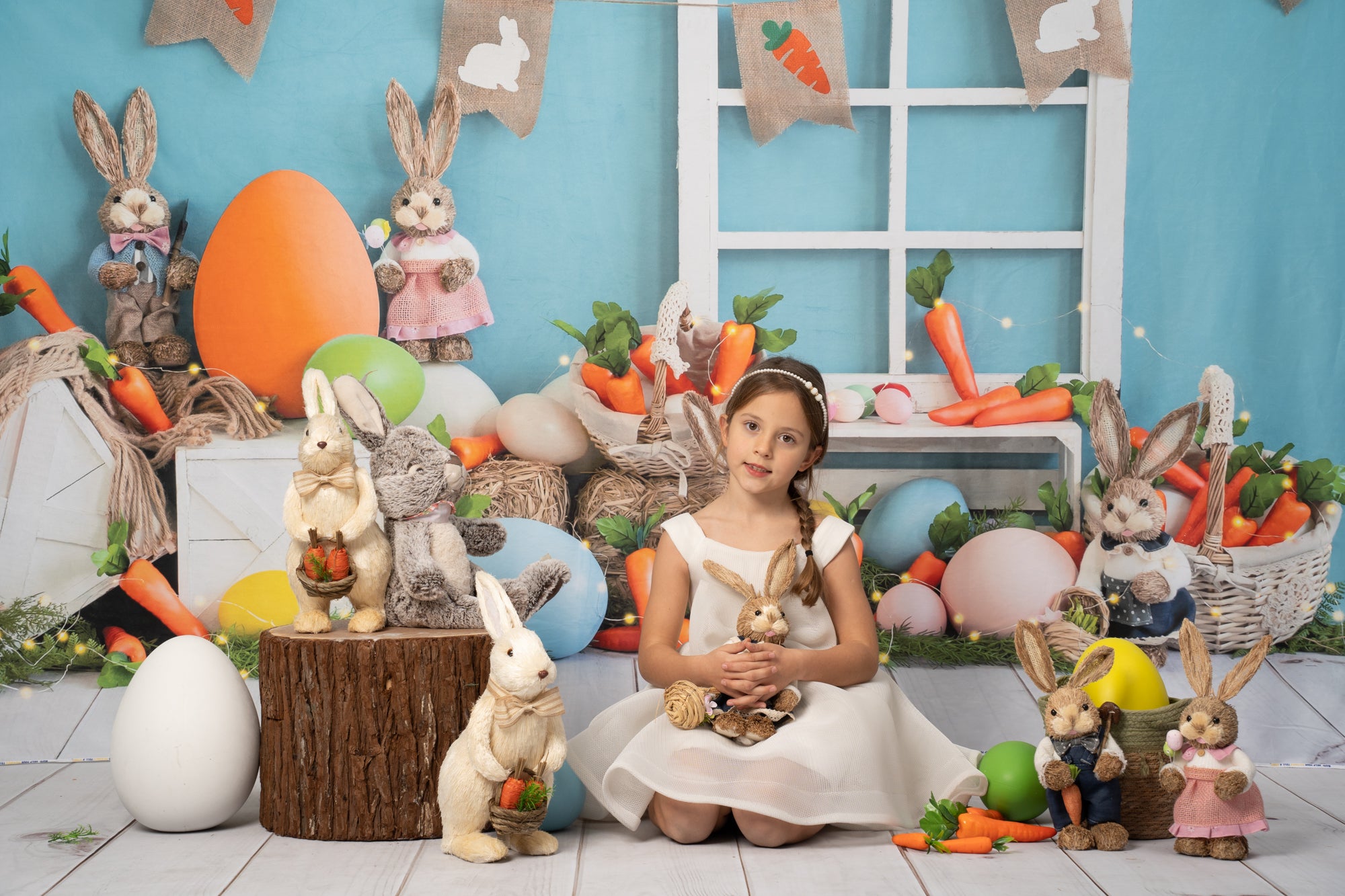 Kate Easter Bunny Backdrop Carrot Blue Designed by Emetselch