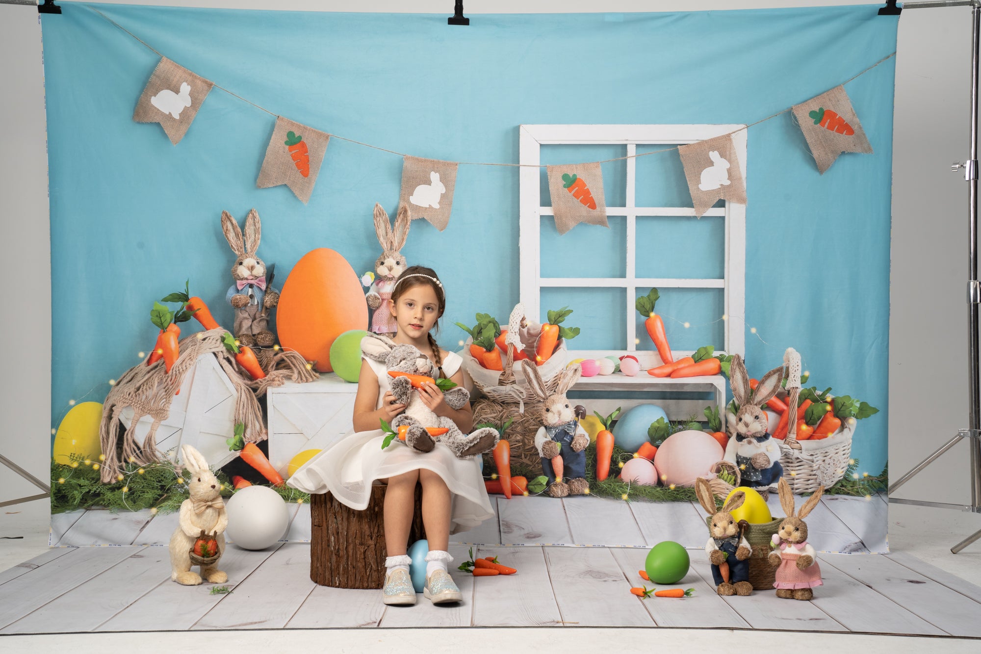 Kate Easter Bunny Backdrop Carrot Blue Designed by Emetselch - Kate Backdrop AU