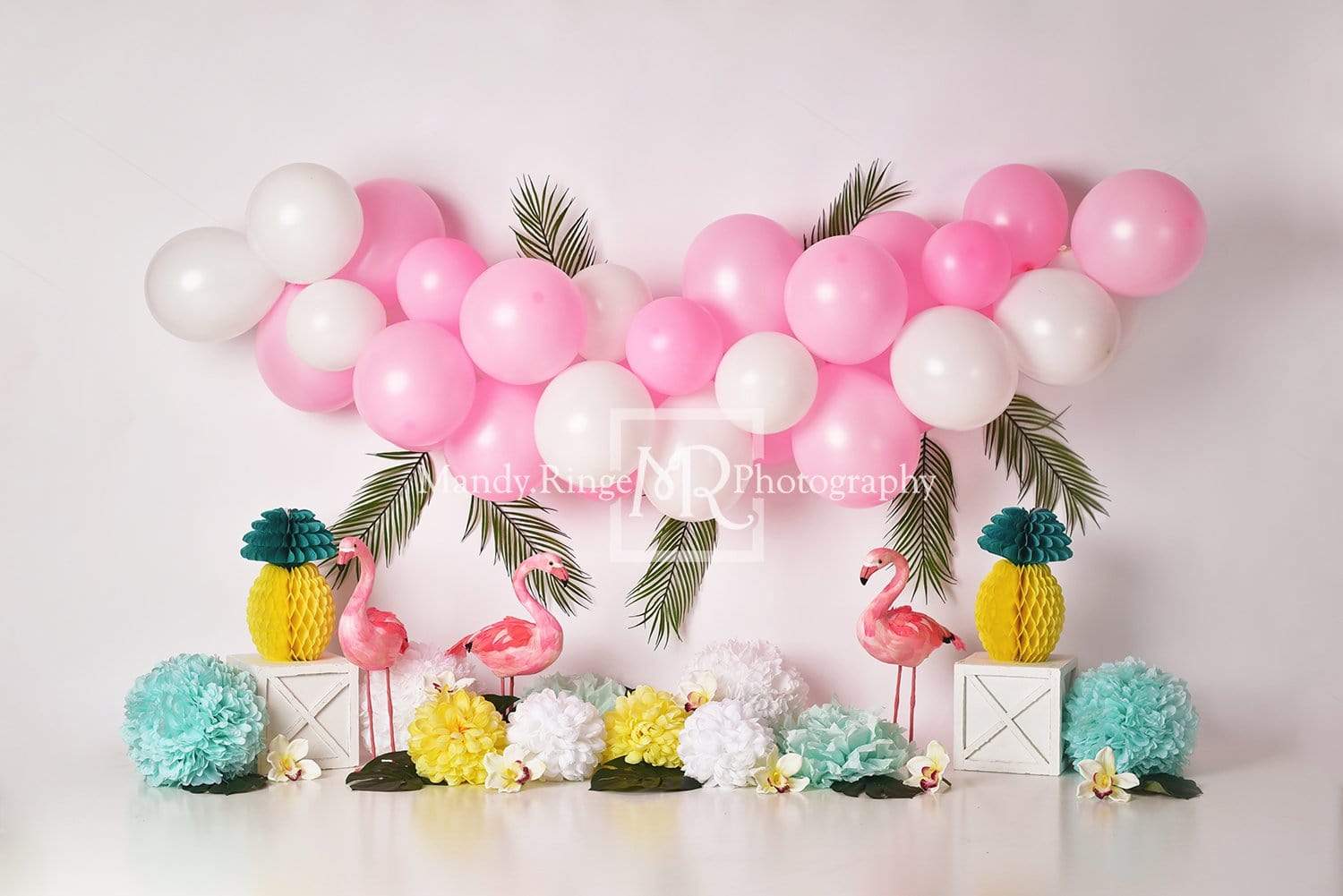 Kate Balloons Flowers Flamingo Summer Backdrop for Photography Designed by Mandy Ringe Photography - Kate Backdrop AU