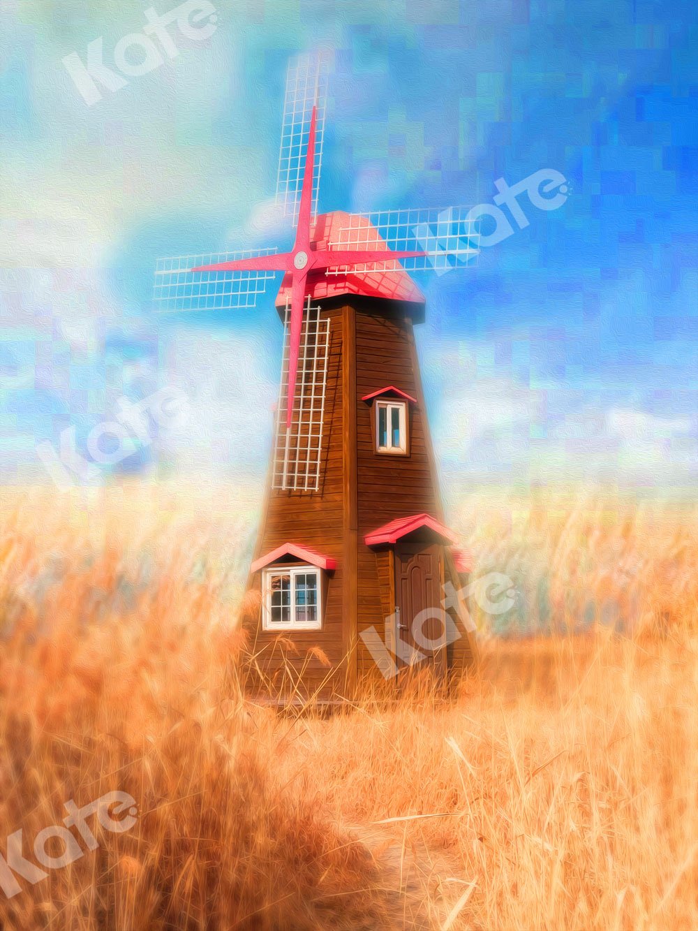 Kate Fall Backdrop Wheatfield Red Windmill for Photography - Kate Backdrop AU