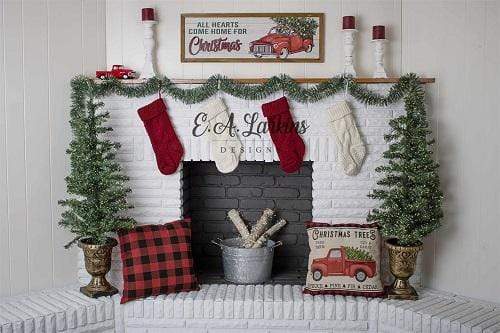 Kate Plaid & Trucks Christmas Fireplace Backdrop Designed By Erin Larkins - Kate Backdrop AU