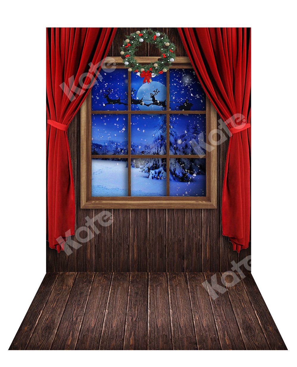 Kate Christmas Window Backdrop+ Wood Rubber Floor Mat - Kate Backdrop AU