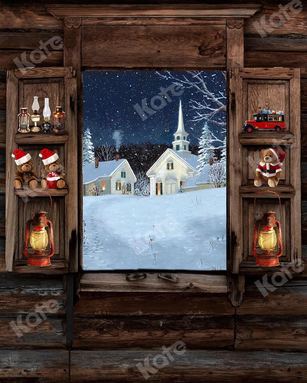 Kate Beers Wood Window Christmas Backdrop Designed by Chain Photography - Kate Backdrop AU