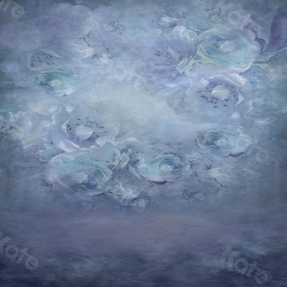 Kate Fine Art Floral Grey Blue Backdrop Designed by Chain Photography - Kate Backdrop AU