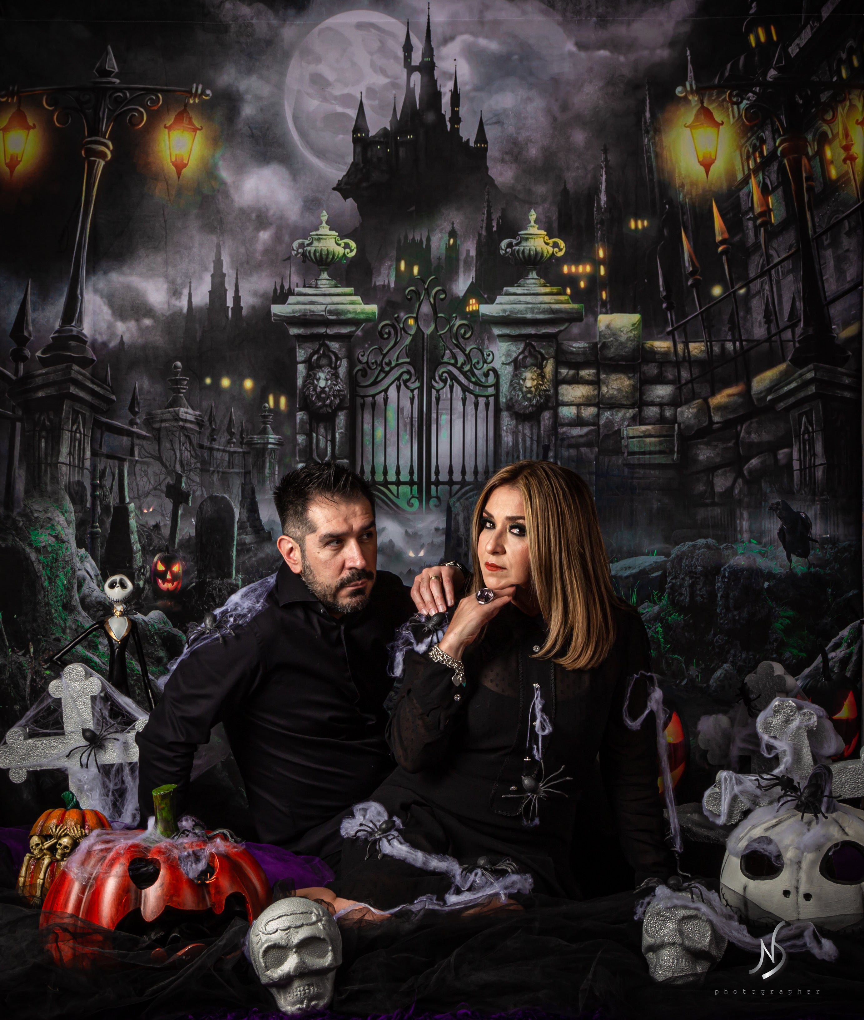 Kate Halloween Pumpkin Backdrop Castle Night Moon for Photography - Kate Backdrop AU