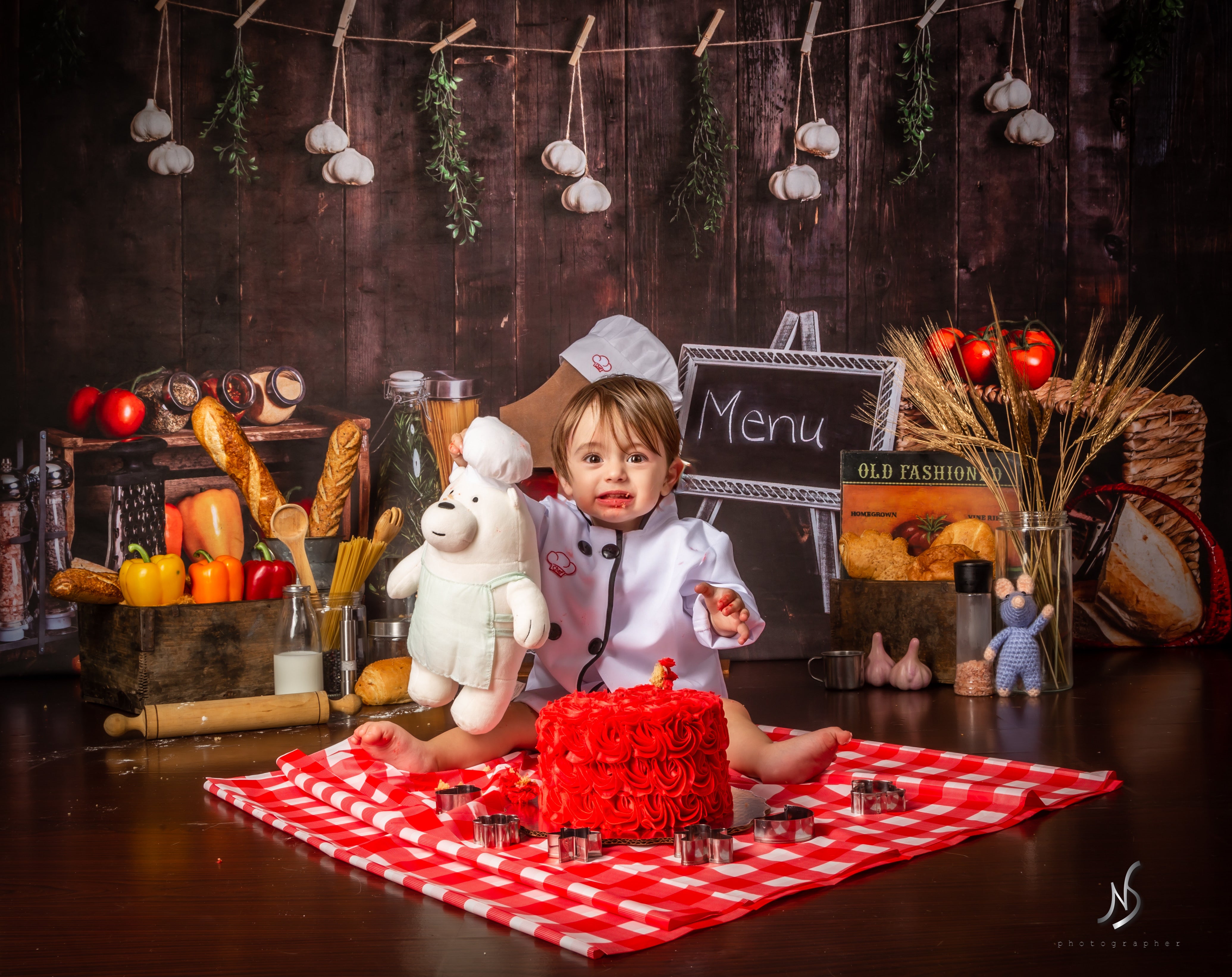 Kate Wood Kitchen Backdrop+Dark Wood Rubber Floor Mat - Kate Backdrop AU