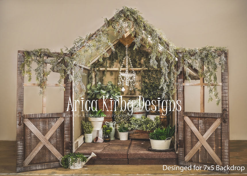 Kate 7x5ft Green House Barn Door Plants Backdrop Designed By Arica Kirby - Kate Backdrop AU