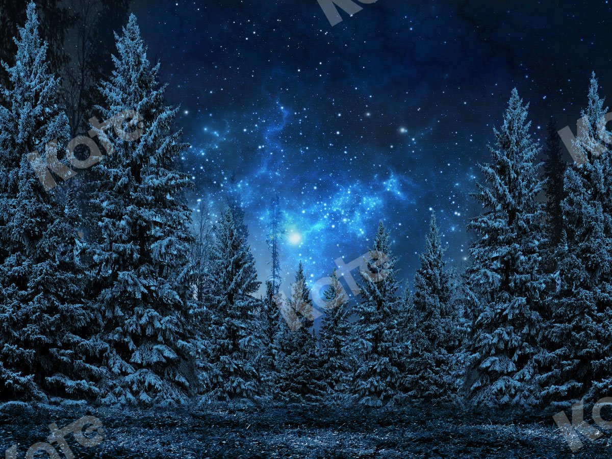 Kate Christmas Backdrop Stars Night Snow Forest Designed By JS Photography - Kate Backdrop AU
