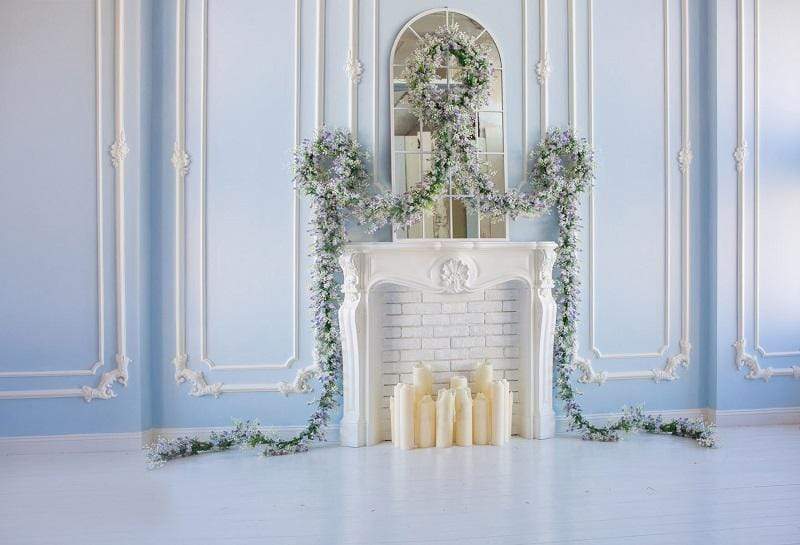 Kate Blue wall Spring Fireplace Backdrop designed by Jerry_Sina - Kate Backdrop AU