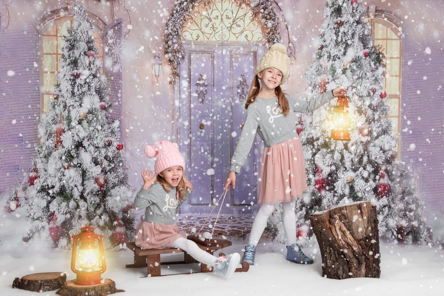 Kate Christmas Door Front Snow Backdrop for Photography - Kate Backdrop AU