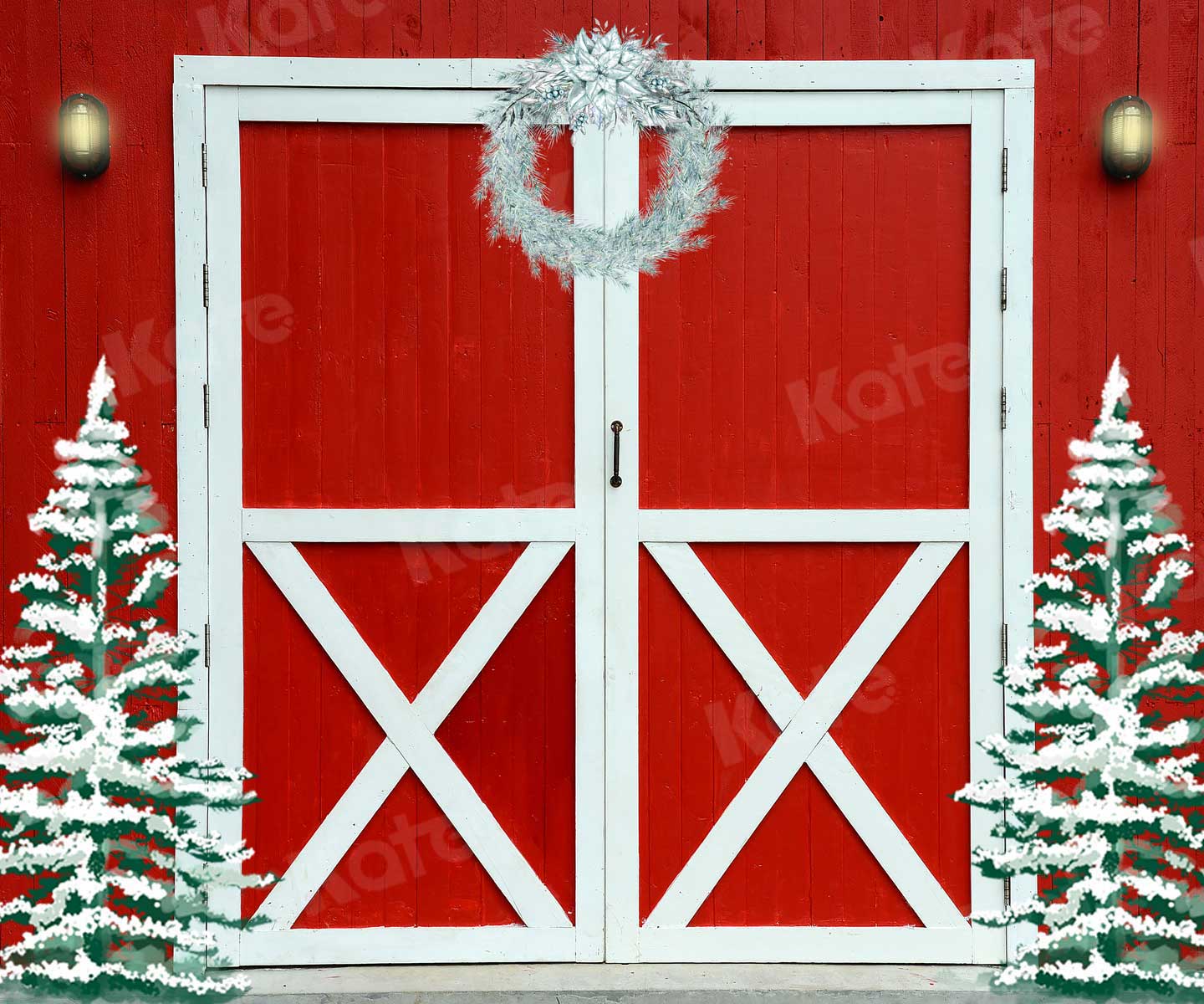Kate Christmas Entry with Red Barn Backdrop Designed By Jerry_Sina - Kate Backdrop AU