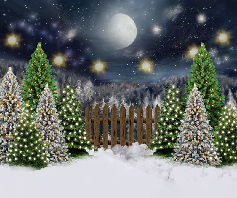 Kate Christmas Night Pine Trees Farm Backdrop Designed By Jerry_Sina - Kate Backdrop AU