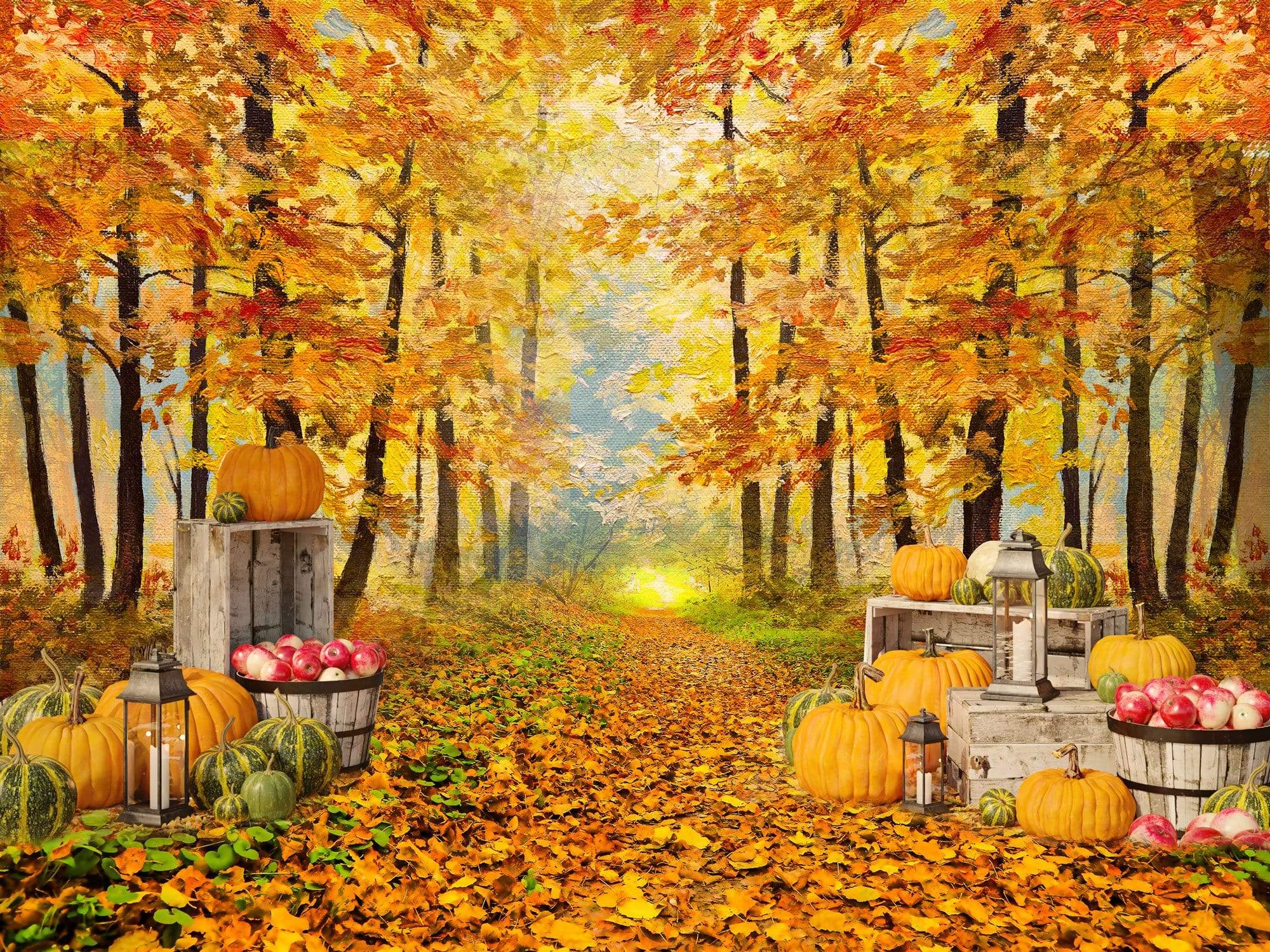 Kate Autumn Leaf Thanksgiving with Pumpkins Backdrop Designed By Jerry_Sina - Kate Backdrop AU