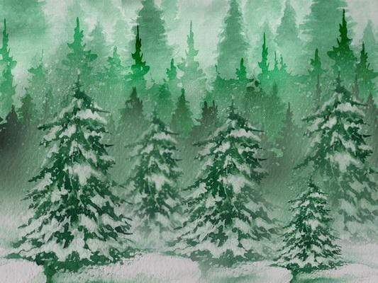 Kate Christmas Green Pine Trees Snow Farm Backdrop Designed By Jerry_Sina - Kate Backdrop AU