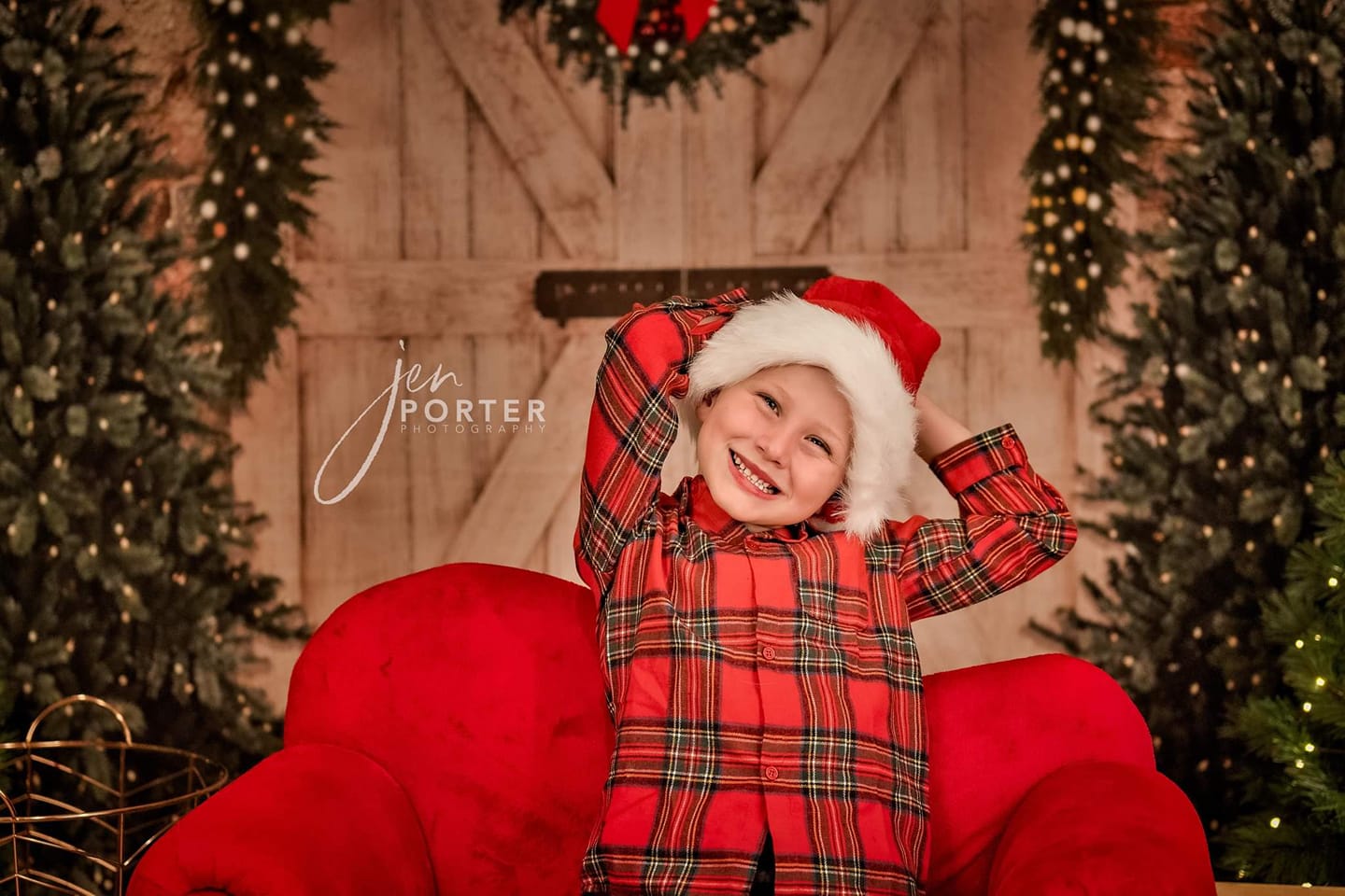 Kate Christmas Backdrop Brick Wall Door & Xmas Trees Designed By JS Photography - Kate Backdrop AU