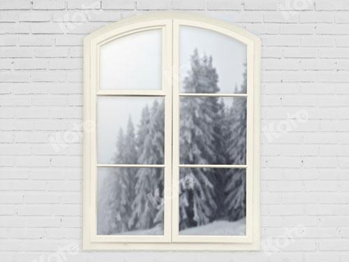Kate Winter/Xmas Backdrop White Window Snow Forest Scene Designed By JS Photography - Kate Backdrop AU