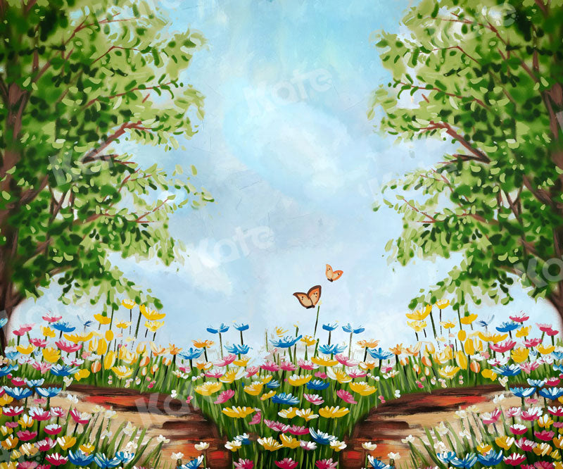 Kate Summer Oil Painting Trees and Flowers Backdrops - Kate Backdrop AU